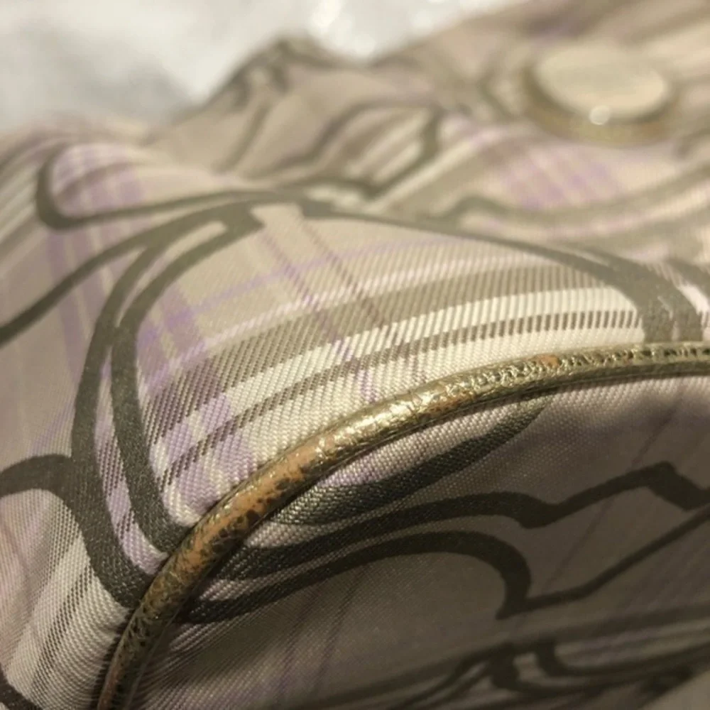 Coach signature plaid and purple hobo bag
